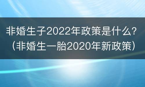 非婚生子2022年政策是什么？（非婚生一胎2020年新政策）