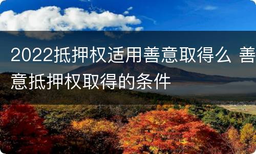 2022抵押权适用善意取得么 善意抵押权取得的条件
