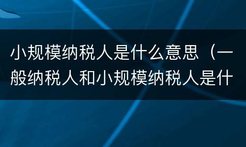 小规模纳税人是什么意思（一般纳税人和小规模纳税人是什么意思）
