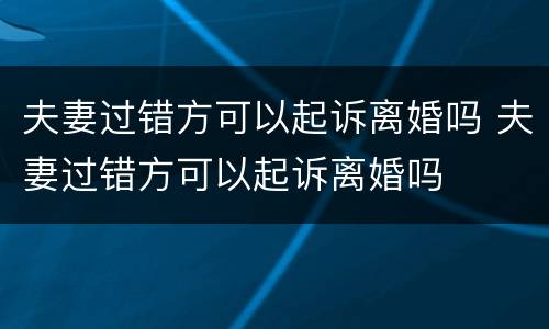 夫妻过错方可以起诉离婚吗 夫妻过错方可以起诉离婚吗