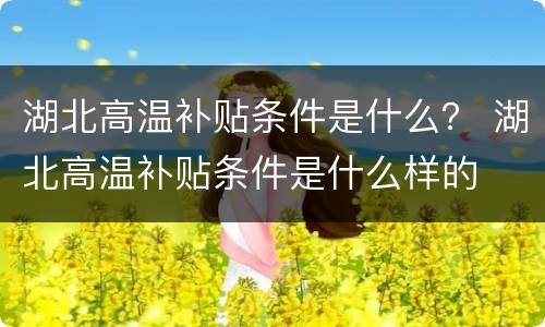 湖北高温补贴条件是什么？ 湖北高温补贴条件是什么样的