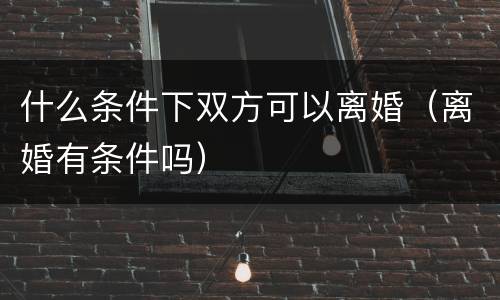 什么条件下双方可以离婚（离婚有条件吗）