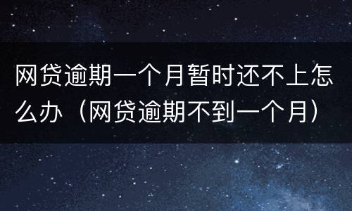 网贷逾期一个月暂时还不上怎么办（网贷逾期不到一个月）