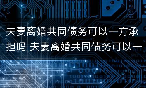 夫妻离婚共同债务可以一方承担吗 夫妻离婚共同债务可以一方承担吗