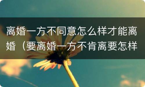 离婚一方不同意怎么样才能离婚（要离婚一方不肯离要怎样才能离）