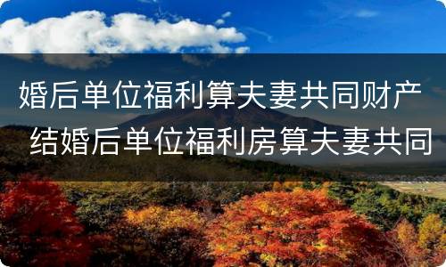 婚后单位福利算夫妻共同财产 结婚后单位福利房算夫妻共同财产吗