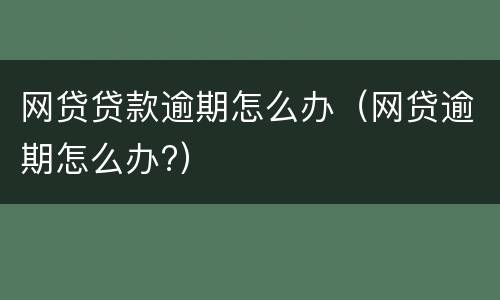 网贷贷款逾期怎么办(网贷逾期怎么办?)