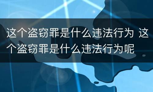 这个盗窃罪是什么违法行为 这个盗窃罪是什么违法行为呢