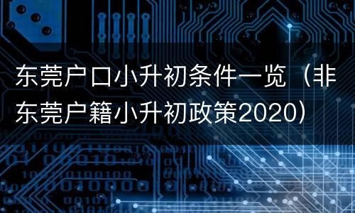 东莞户口小升初条件一览（非东莞户籍小升初政策2020）