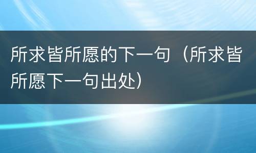 所求皆所愿的下一句（所求皆所愿下一句出处）