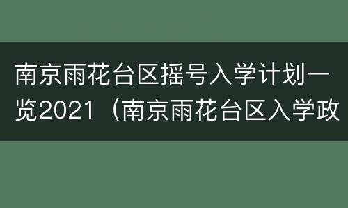南京雨花台区摇号入学计划一览2021（南京雨花台区入学政策）