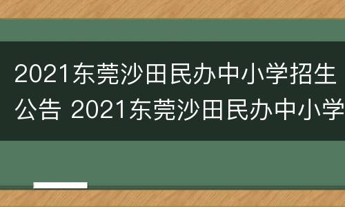 2021东莞沙田民办中小学招生公告 2021东莞沙田民办中小学招生公告电话