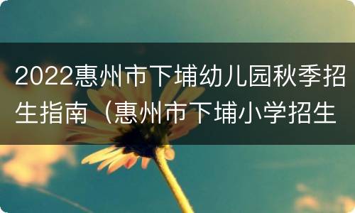 2022惠州市下埔幼儿园秋季招生指南（惠州市下埔小学招生条件）