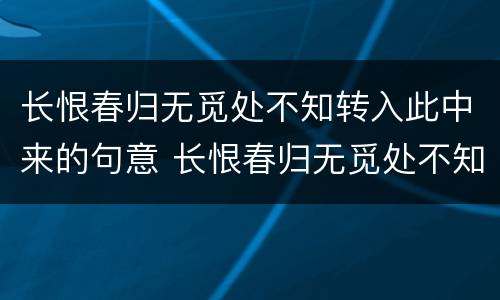 长恨春归无觅处不知转入此中来的句意 长恨春归无觅处不知转入此中来的句意是什么