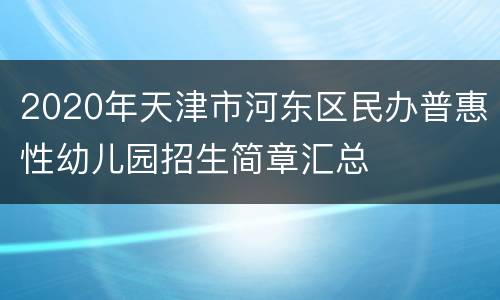 2020年天津市河东区民办普惠性幼儿园招生简章汇总