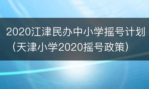 2020江津民办中小学摇号计划（天津小学2020摇号政策）