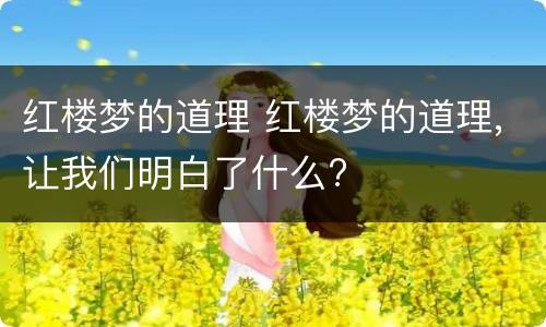 红楼梦的道理 红楼梦的道理,让我们明白了什么?