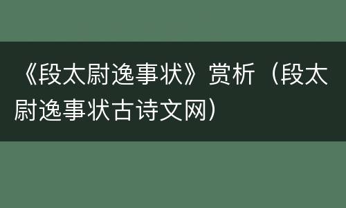 《段太尉逸事状》赏析（段太尉逸事状古诗文网）