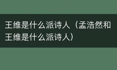 王维是什么派诗人（孟浩然和王维是什么派诗人）