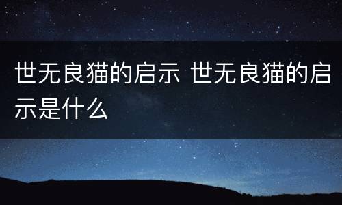 世无良猫的启示 世无良猫的启示是什么