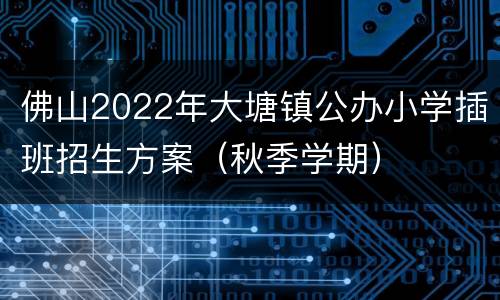 佛山2022年大塘镇公办小学插班招生方案（秋季学期）
