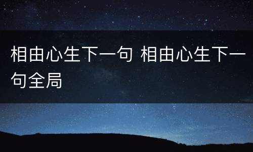 相由心生下一句 相由心生下一句全局