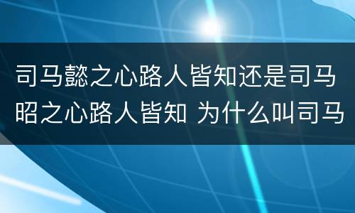 司马懿之心路人皆知还是司马昭之心路人皆知 为什么叫司马昭之心路人皆知