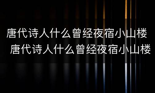 唐代诗人什么曾经夜宿小山楼 唐代诗人什么曾经夜宿小山楼留下题金陵渡