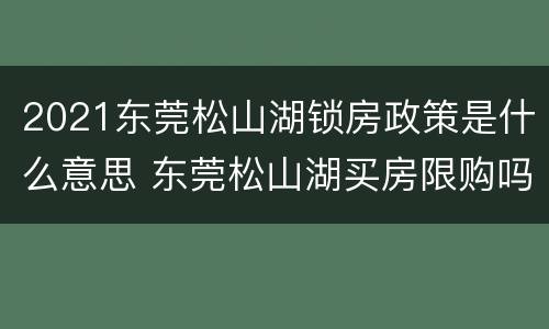 2021东莞松山湖锁房政策是什么意思 东莞松山湖买房限购吗