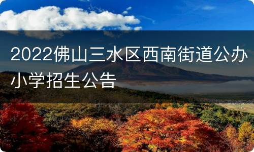 2022佛山三水区西南街道公办小学招生公告
