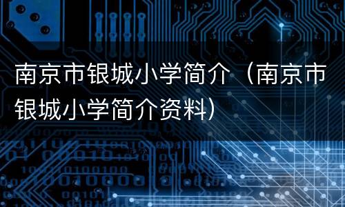 南京市银城小学简介（南京市银城小学简介资料）