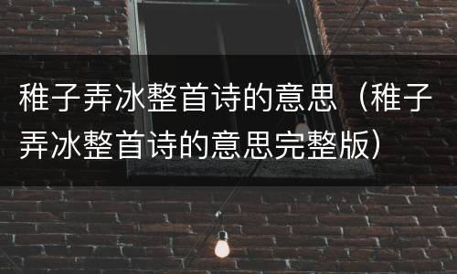 稚子弄冰整首诗的意思（稚子弄冰整首诗的意思完整版）