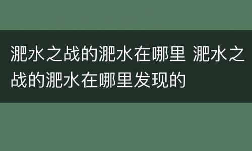 淝水之战的淝水在哪里 淝水之战的淝水在哪里发现的