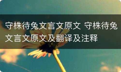 守株待兔文言文原文 守株待兔文言文原文及翻译及注释