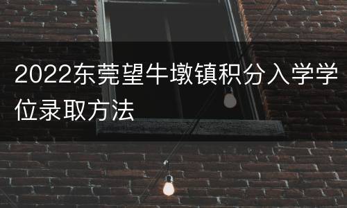 2022东莞望牛墩镇积分入学学位录取方法
