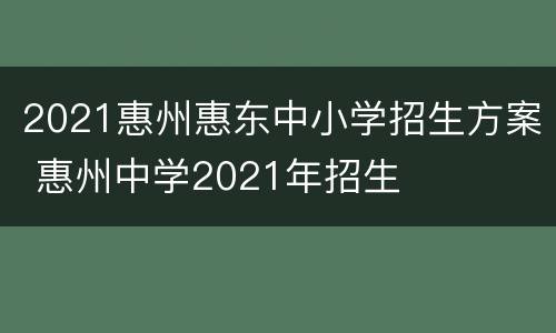 2021惠州惠东中小学招生方案 惠州中学2021年招生