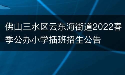 佛山三水区云东海街道2022春季公办小学插班招生公告