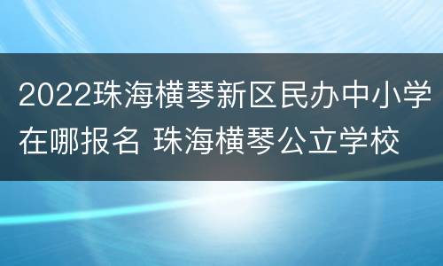 2022珠海横琴新区民办中小学在哪报名 珠海横琴公立学校