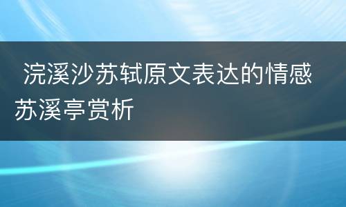  浣溪沙苏轼原文表达的情感 苏溪亭赏析