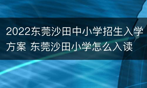 2022东莞沙田中小学招生入学方案 东莞沙田小学怎么入读