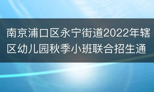 南京浦口区永宁街道2022年辖区幼儿园秋季小班联合招生通告