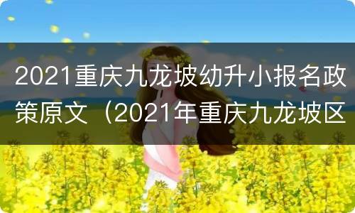 2021重庆九龙坡幼升小报名政策原文（2021年重庆九龙坡区幼升小政策）
