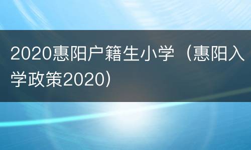 2020惠阳户籍生小学（惠阳入学政策2020）