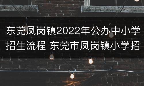 东莞凤岗镇2022年公办中小学招生流程 东莞市凤岗镇小学招生