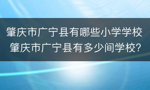 肇庆市广宁县有哪些小学学校 肇庆市广宁县有多少间学校?