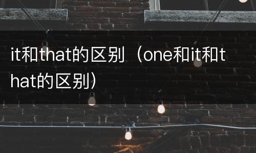 it和that的区别（one和it和that的区别）