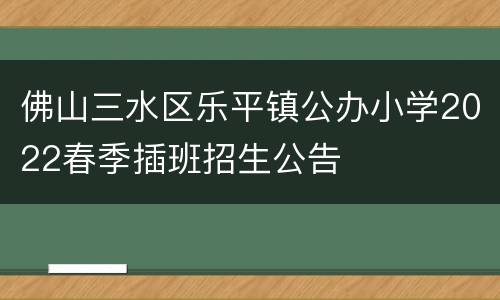 佛山三水区乐平镇公办小学2022春季插班招生公告