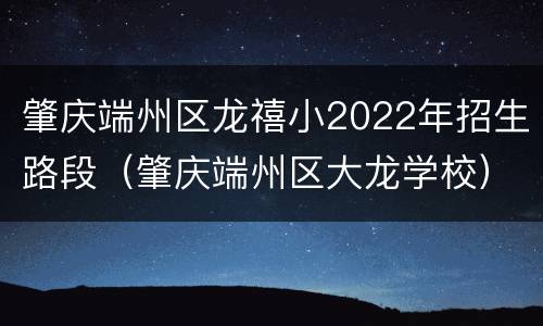 肇庆端州区龙禧小2022年招生路段（肇庆端州区大龙学校）