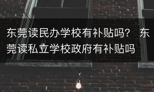 东莞读民办学校有补贴吗？ 东莞读私立学校政府有补贴吗