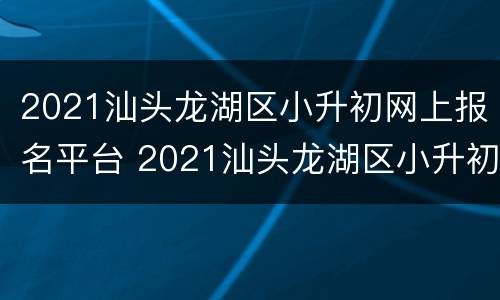 2021汕头龙湖区小升初网上报名平台 2021汕头龙湖区小升初网上报名平台登录